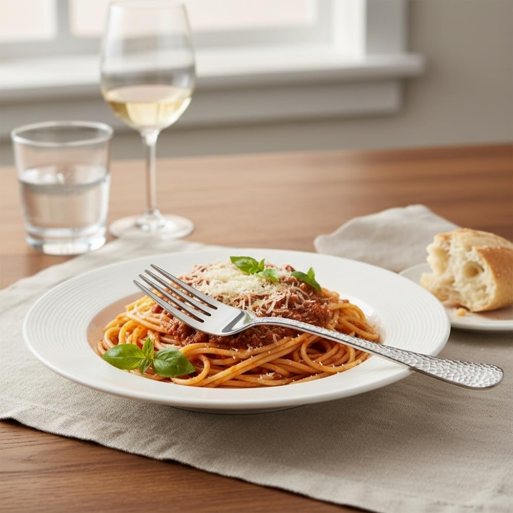 Manishaware Hammered Stainless Dinner Steel Fork set for Kitchen or Dining Table