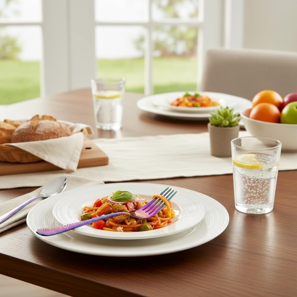 Manishaware Hammered Stainless Dinner Steel Fork set for Kitchen or Dining Table