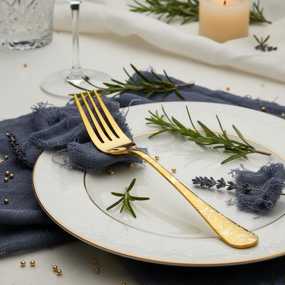 Manishaware Floral Stainless Dinner Steel Fork set for Kitchen or Dining Table