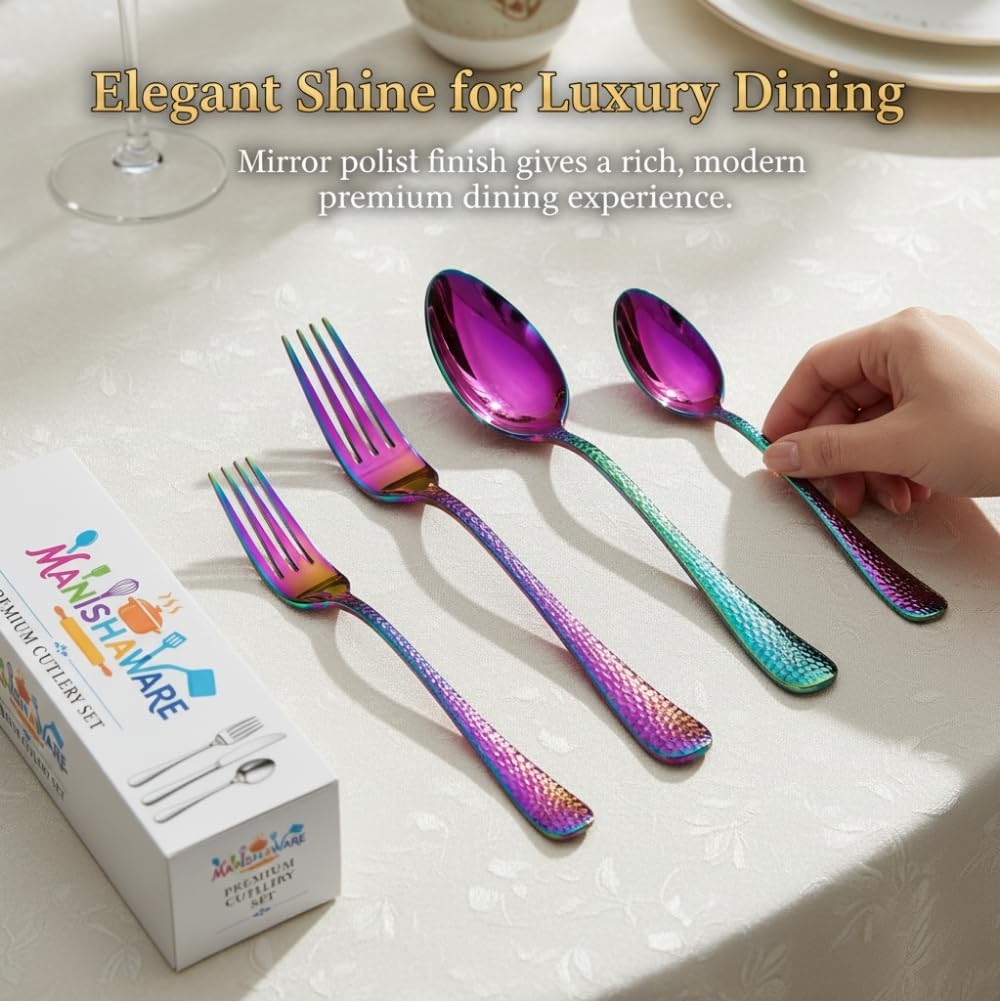 Manishaware Classic Stainless Steel Cutlery Set for Dining Table, Dishwasher Safe Glossy Flatware (Perfect Spoon Fork Set)