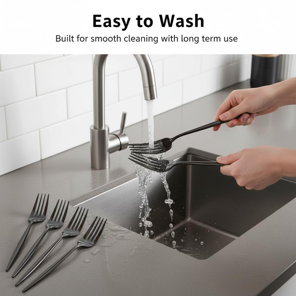 Manishaware Slim Handle Stainless Dinner Steel Fork set for Kitchen or Dining Table