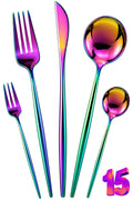 Manishaware Slim Handle Rainbow 15 Pcs Stainless Steel Cutlery Set for Dining Table, Dishwasher Safe Glossy Flatware (3 spoon set+3 forks set+3 Butter knife+3 Dessert Spoon+ 3 Fruit Fork)