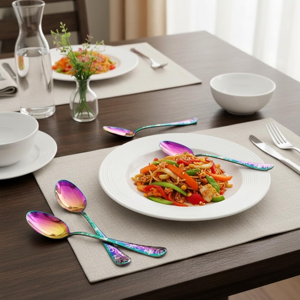 Manishaware Floral Rainbow 24 Pcs Stainless Steel Cutlery Set