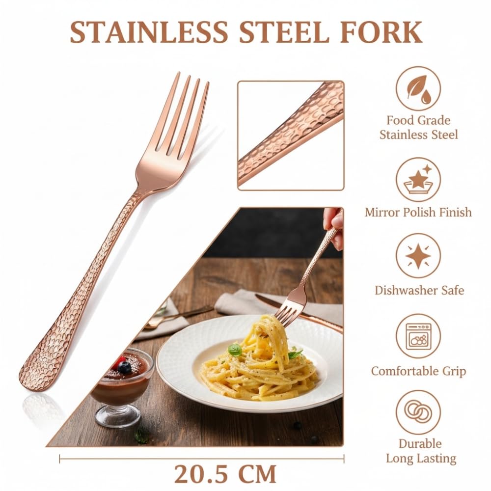 Manishaware Hammered Stainless Dinner Steel Fork set for Kitchen or Dining Table