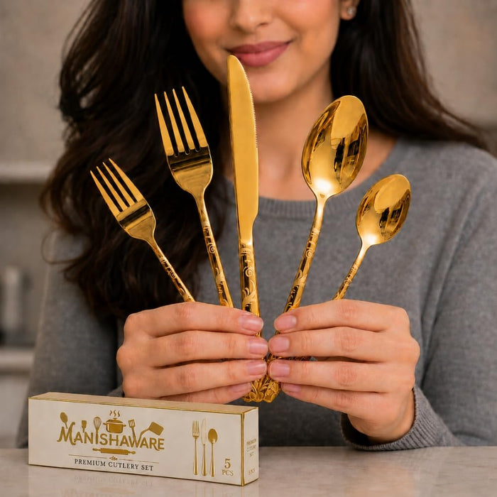 Gold Premium Cutlery Set Floral Design