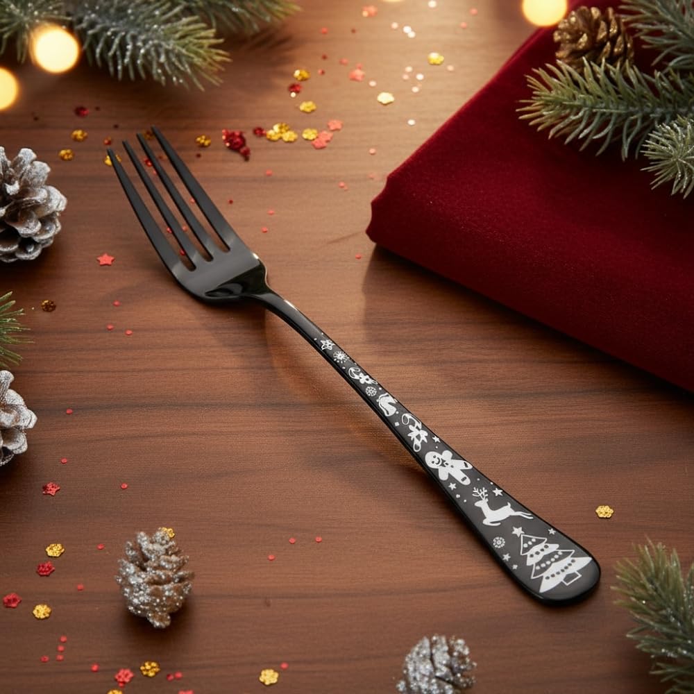 Manishaware Christmas Stainless Dinner Steel Fork set for Kitchen or Dining Table