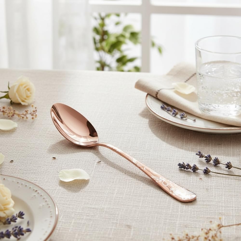 Rose Gold Floral spoon set, rust resistant stainless steel