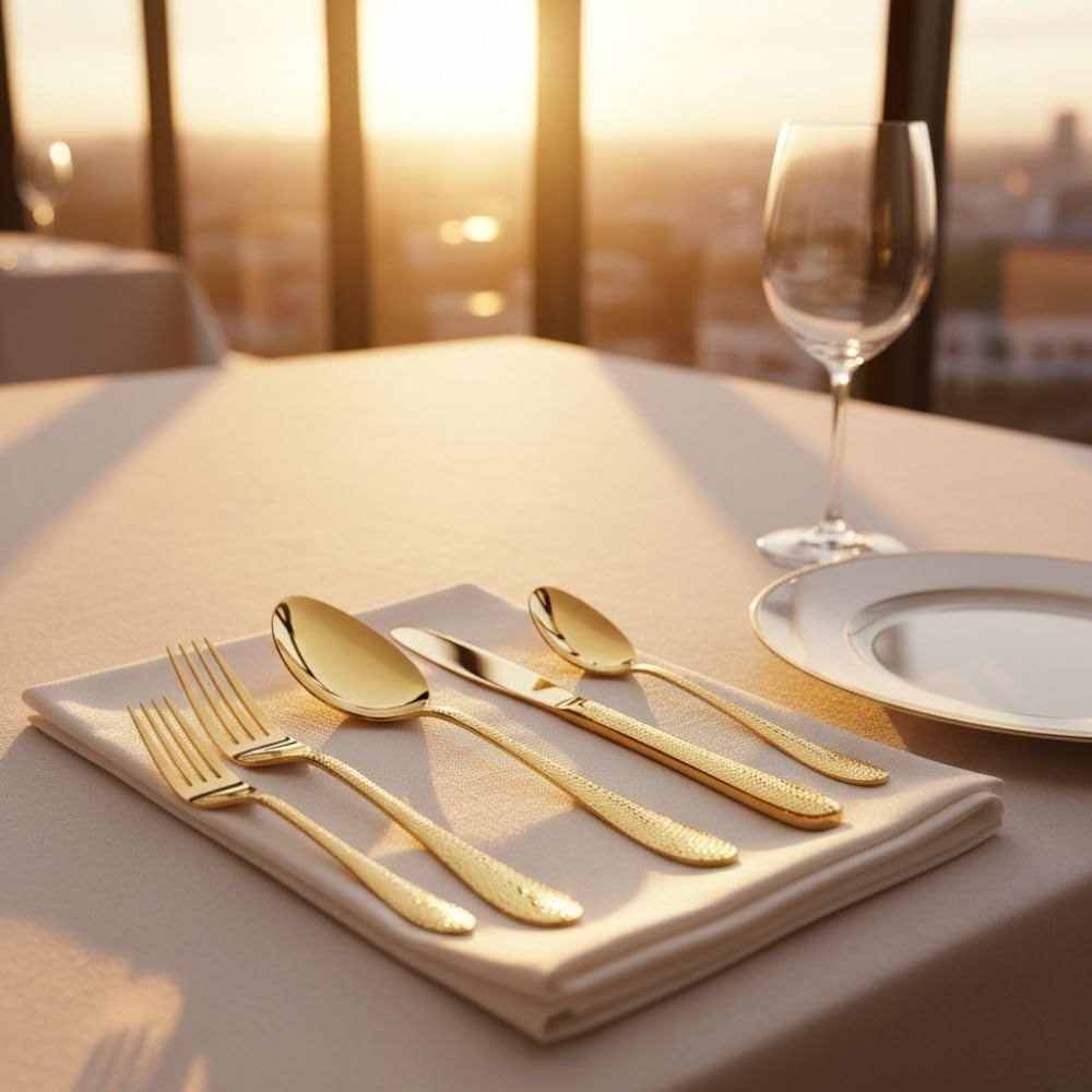 Manishaware Hammered 30 Pcs Stainless Steel Cutlery Set for Dining Table, Dishwasher Safe Glossy Flatware (6 spoon set+6 forks set+6 Butter knife+6 Dessert Spoon+ 6 Fruit Fork)