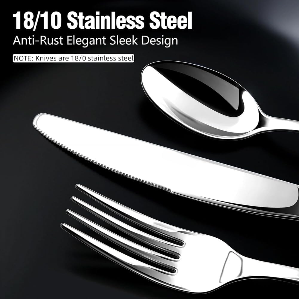 Manishaware Mirror Polished Stainless Steel Cutlery Set for Dining Table, Dishwasher Safe Glossy Flatware (6 spoon set + 6 forks set + 6 Butter knife + 6 Dessert Spoon + 6 Fruit Fork)