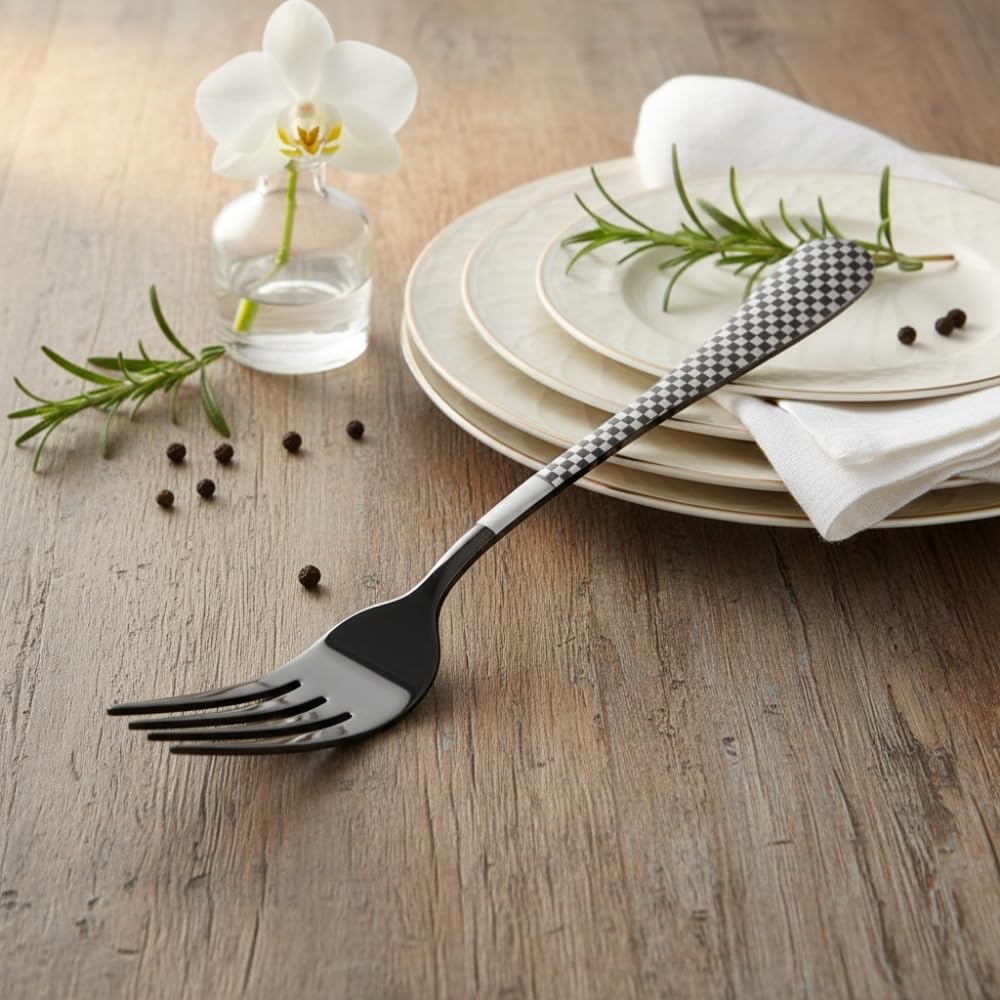 Manishaware Checkered Stainless Dinner Steel Fork set for Kitchen or Dining Table