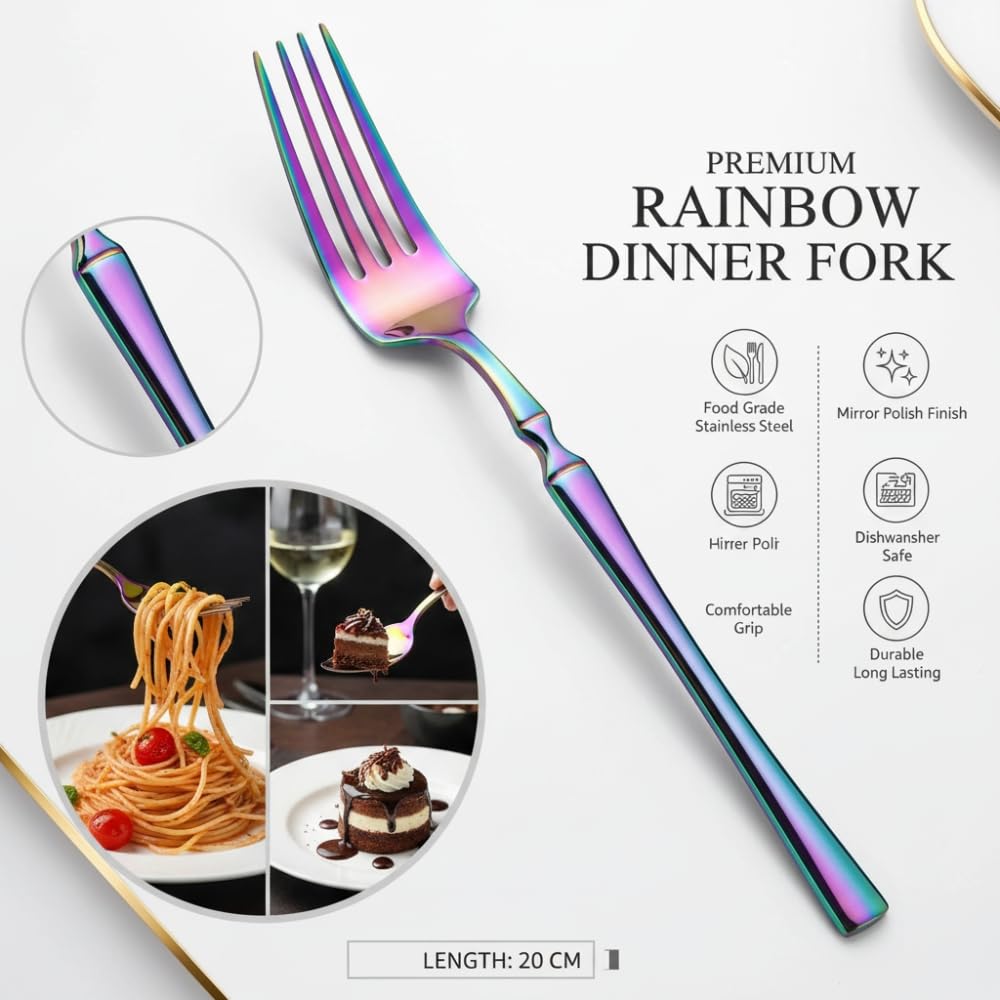 Manishaware 24 Pcs RAINBOW Stylish Stainless Dinner Steel Fork set for Kitchen or Dining Table