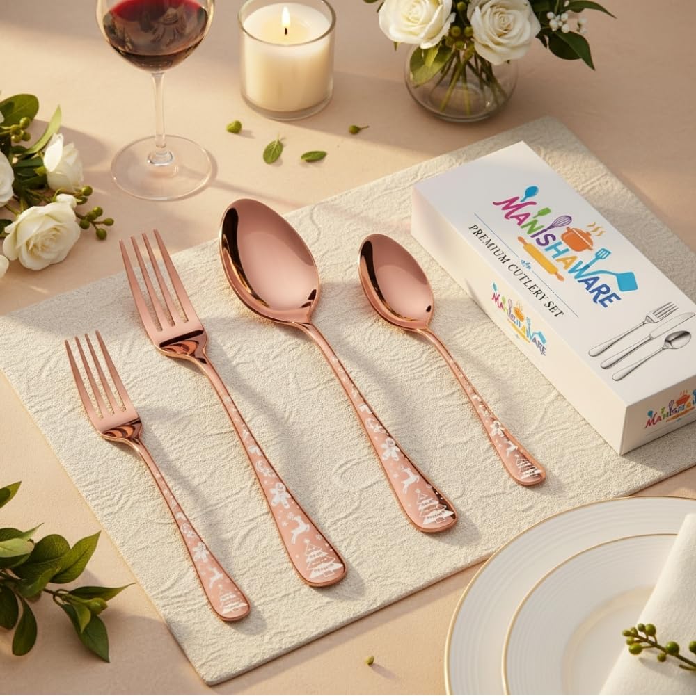 Rose Gold Festive Indian cutlery set, rust resistant stainless steel, a perfect wedding, housewarming, corporate and festival gift
