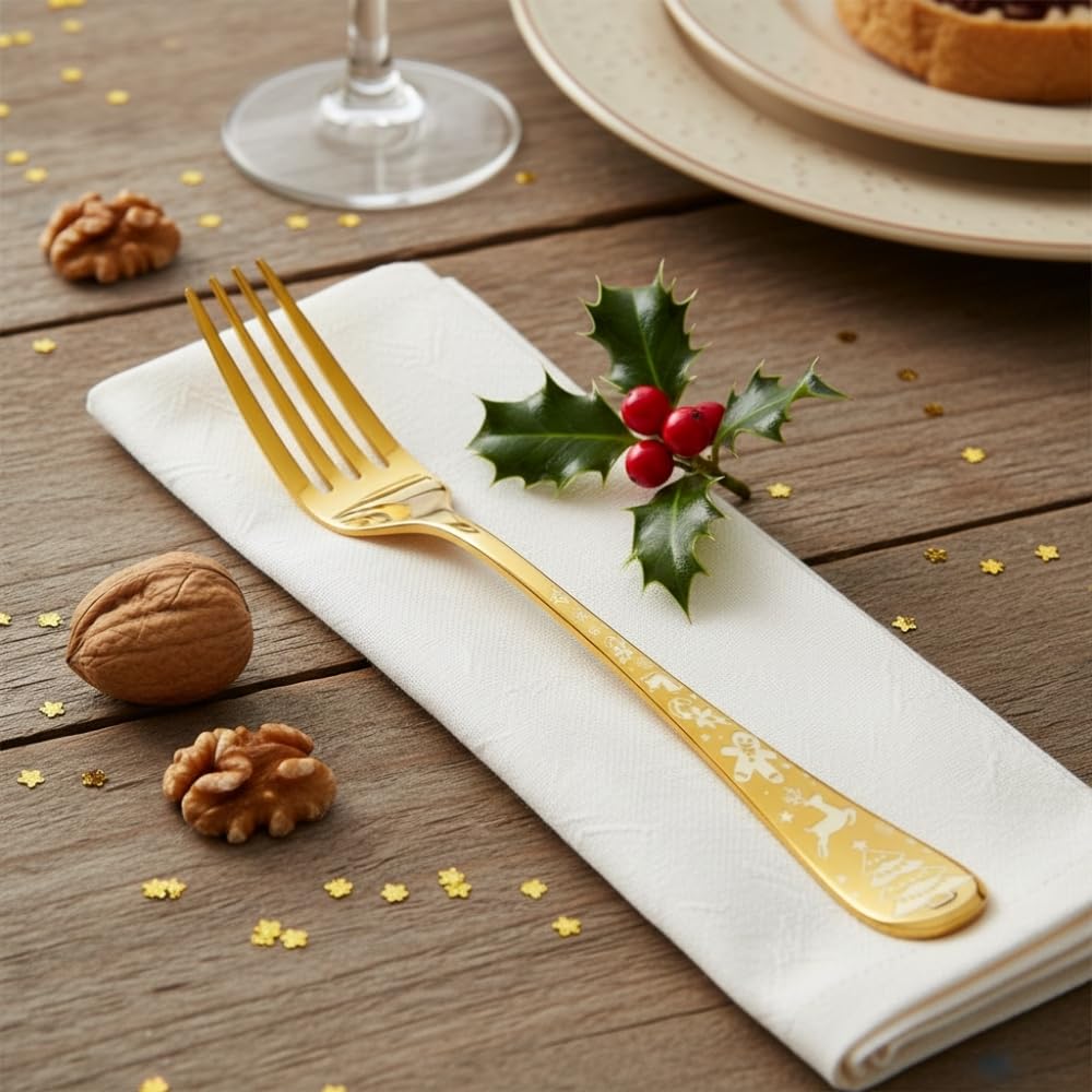Manishaware Christmas Stainless Dinner Steel Fork set for Kitchen or Dining Table