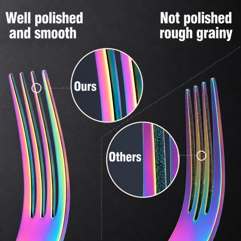 Manishaware Mirror Polished Rainbow 30 Pcs Stainless Steel Cutlery Set for Dining Table, Dishwasher Safe Glossy Flatware (6 spoon set + 6 forks set + 6 Butter knife + 6 Dessert Spoon + 6 Fruit Fork)