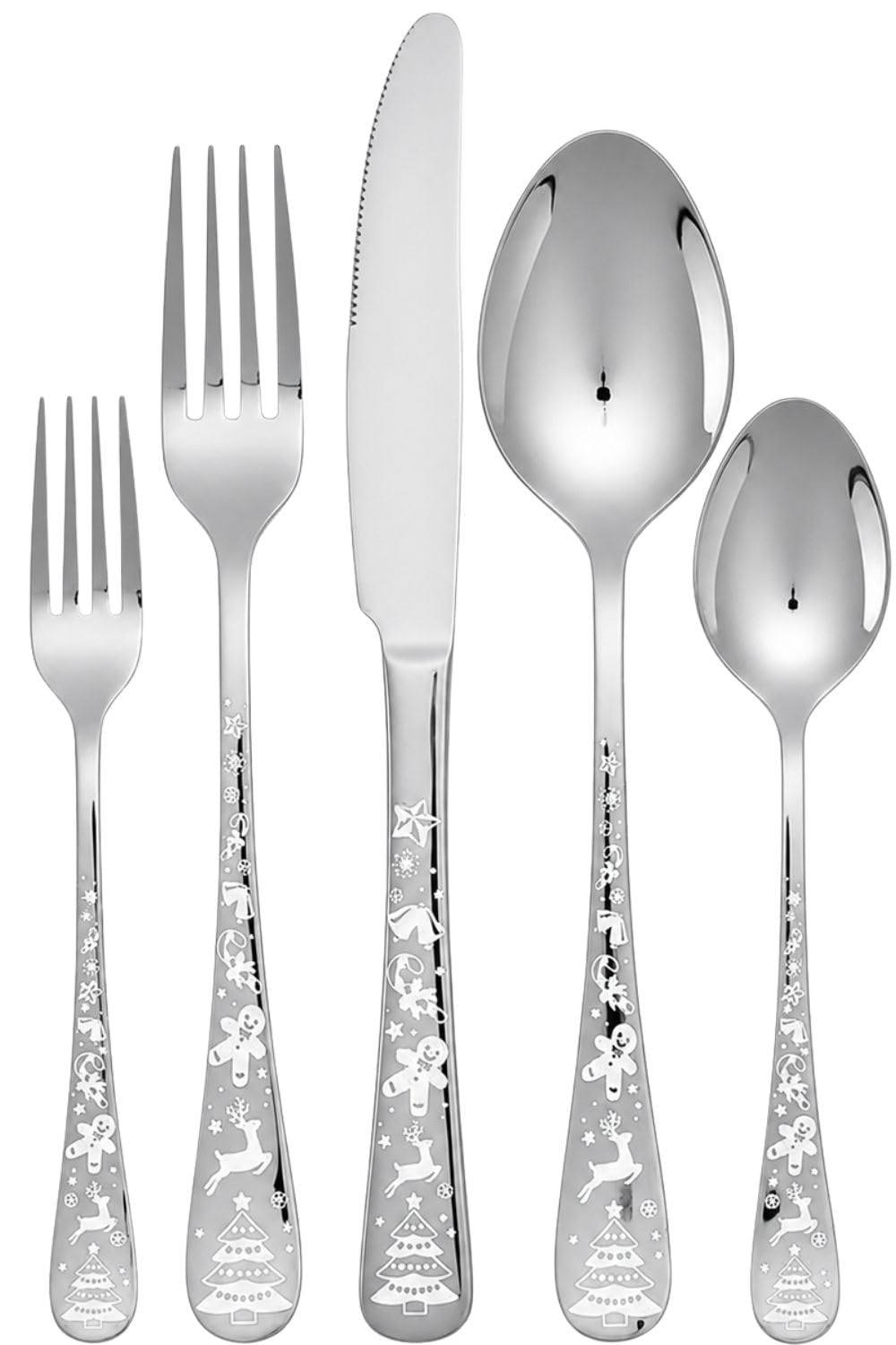 Manishaware Christmas Stainless Steel Cutlery Set for Dining Table, Dishwasher Safe Glossy Flatware (4 spoon set+4 forks set+4 Butter knife+4 Dessert Spoon+ 4 Fruit Fork)