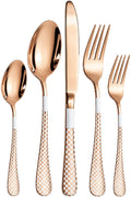 Manishaware Checkered Rose Gold 15 Pcs Stainless Steel Cutlery Set for Dining Table, Dishwasher Safe Glossy Flatware (3 spoon set+3 forks set+3 Butter knife+3 Dessert Spoon+ 3 Fruit Fork)