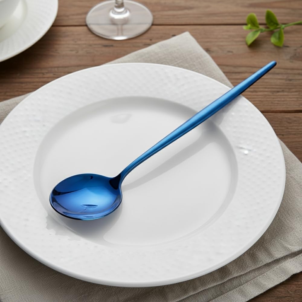 Manishaware Slim Handle Blue 24 Pcs Stainless Steel Cutlery Set