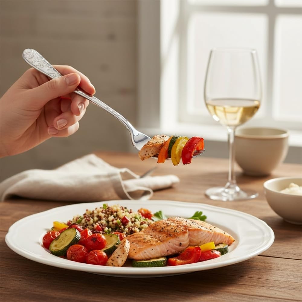 Manishaware Floral Stainless Dinner Steel Fork set for Kitchen or Dining Table