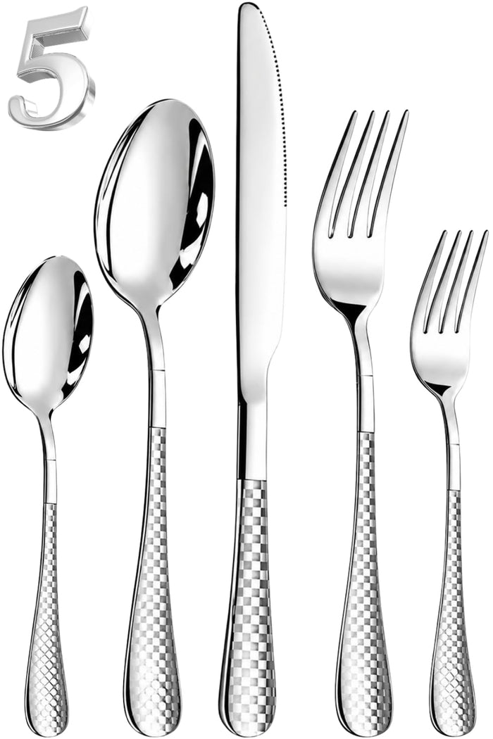 Silver Premium Cutlery Set Checker Design