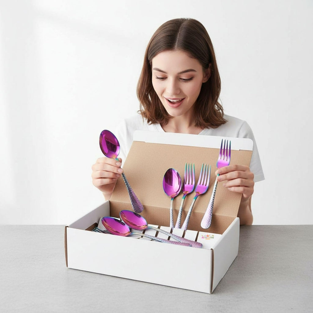 Rainbow Fork & Spoon Set Checker Design