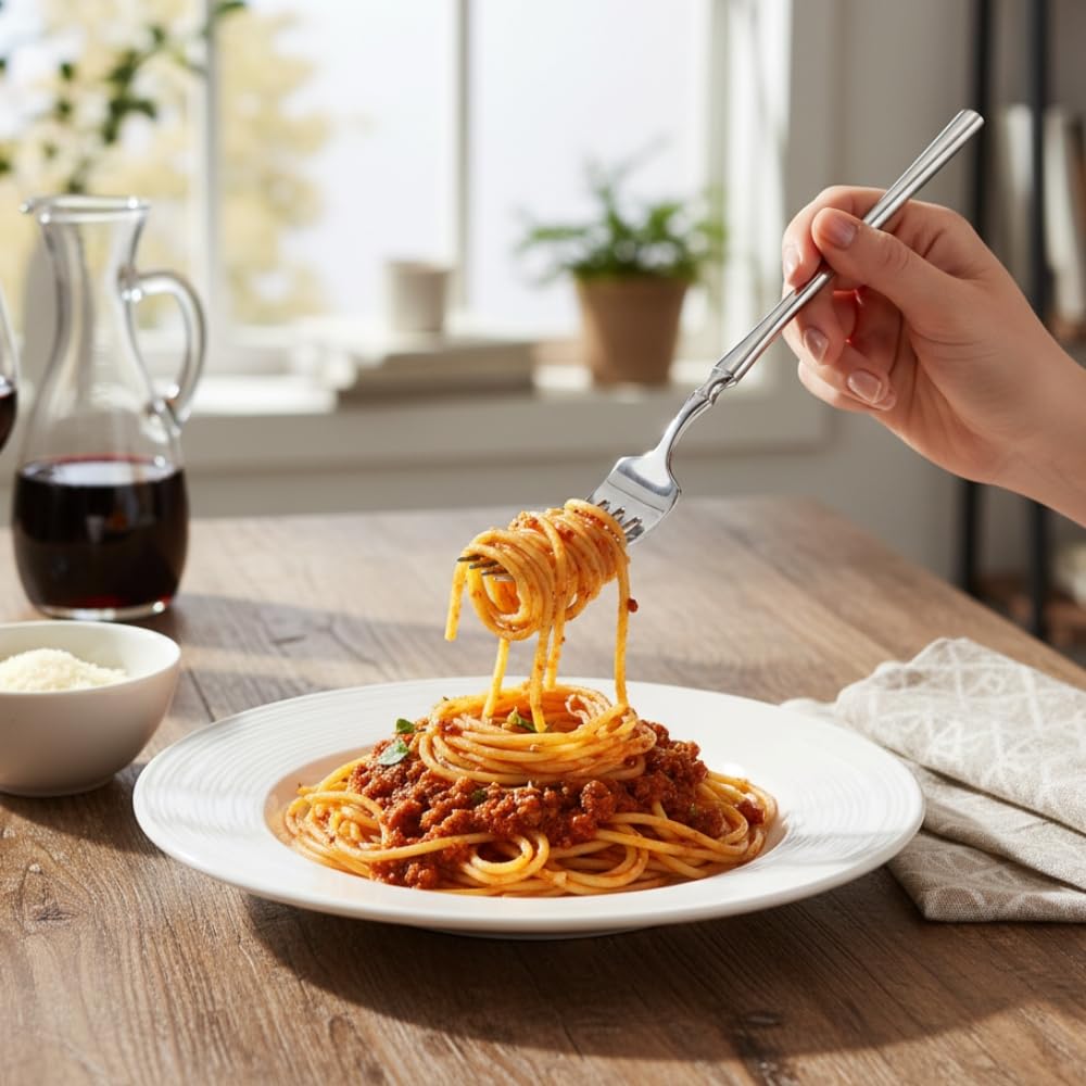 Manishaware 12 Pcs SILVER Stylish Stainless Dinner Steel Fork set for Kitchen or Dining Table