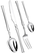 Manishaware Elegant Handle Silver 24 Pcs Heavy duty Stainless Steel Cutlery Set for Dining table (6 pcs spoon set+6 pcs forks set+6 pcs Butter knife+6 pcs Dessert Spoon for kitchen)