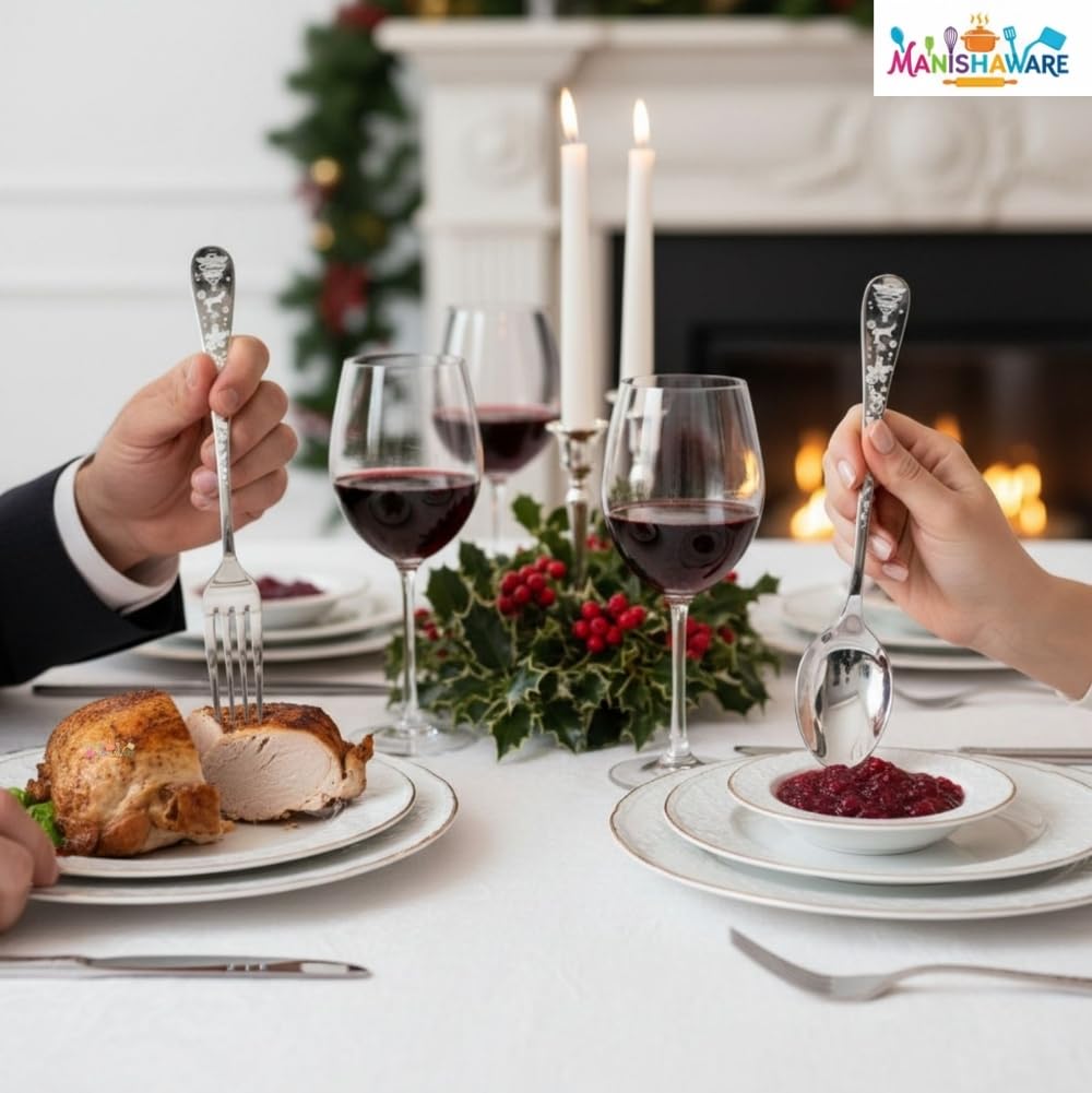Manishaware Classic Silver 16 Pcs Stainless Steel Cutlery Set for Dining Table, Dishwasher Safe Glossy Flatware (Perfect Spoon Fork Set)