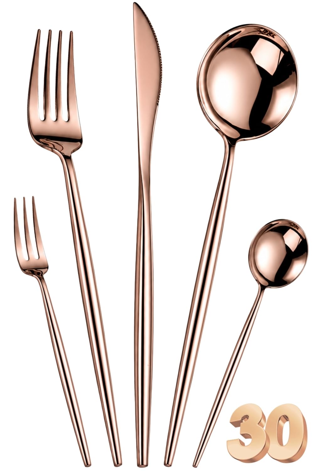 Manishaware Slim Handle 30 Pcs Stainless Steel Cutlery Set for Dining Table, Dishwasher Safe Glossy Flatware (6 spoon set+6 forks set+6 Butter knife+6 Dessert Spoon+ 6 Fruit Fork)