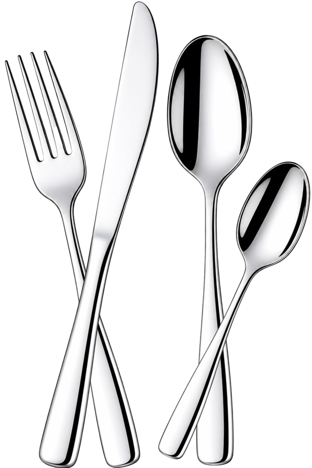 Manishaware Mirror Polished Stainless Steel Cutlery Set for Dining Table, Dishwasher Safe Glossy Flatware (6 spoon set + 6 forks set + 6 Butter knife + 6 Dessert Spoon)
