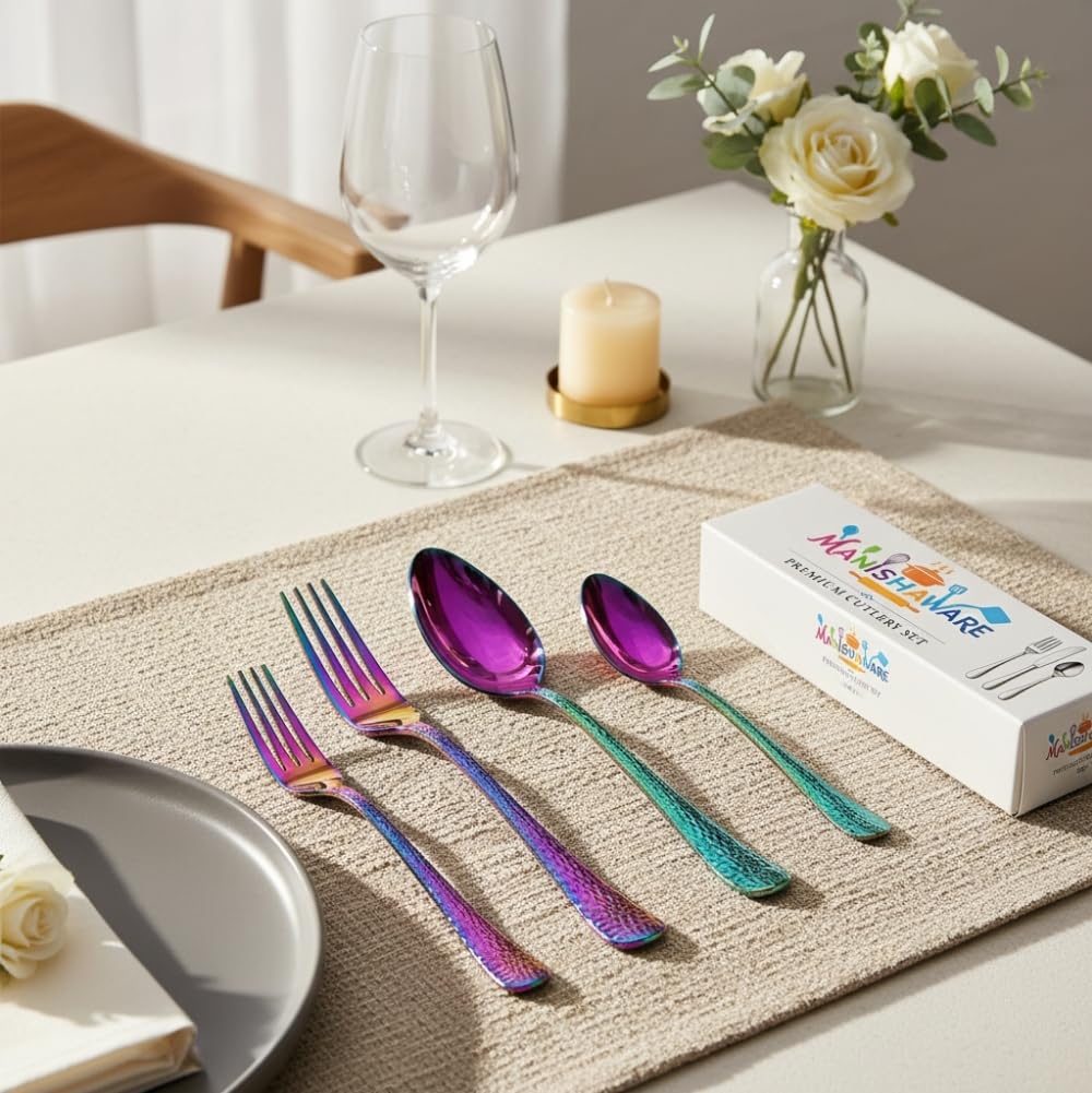 Rainbow Hammer Indian cutlery set, rust resistant stainless steel, a perfect wedding, housewarming, corporate and festival gift