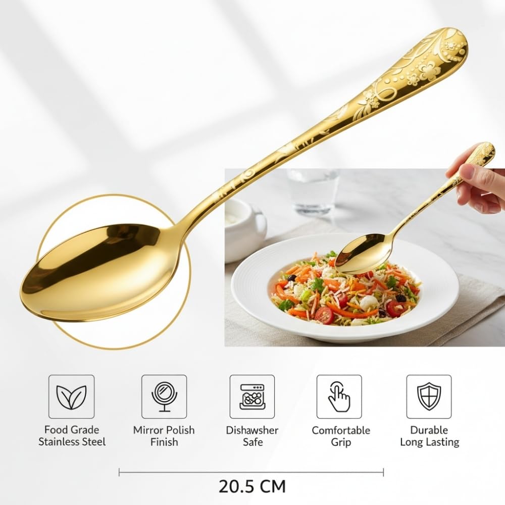 Manishaware Floral Gold 24 Pcs Stainless Steel Cutlery Set