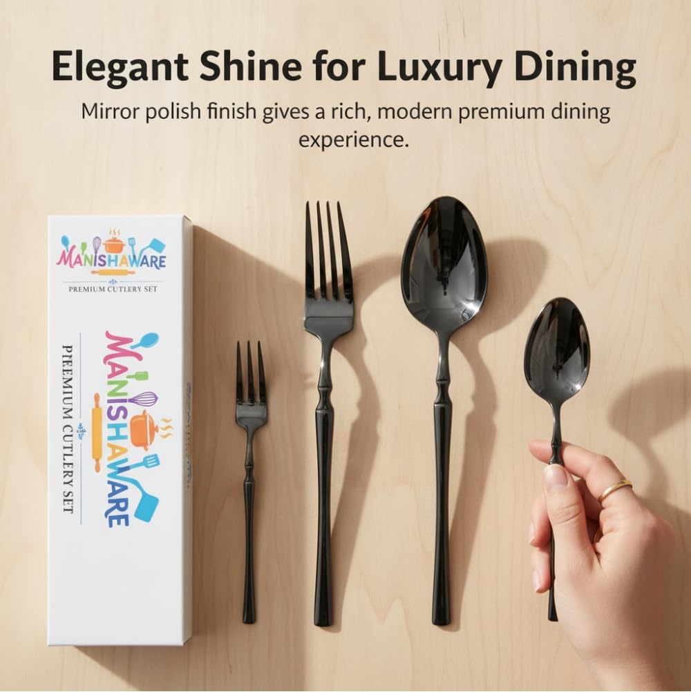 Manishaware Classic Stainless Steel Cutlery Set for Dining Table, Dishwasher Safe Glossy Flatware (Perfect Spoon Fork Set)
