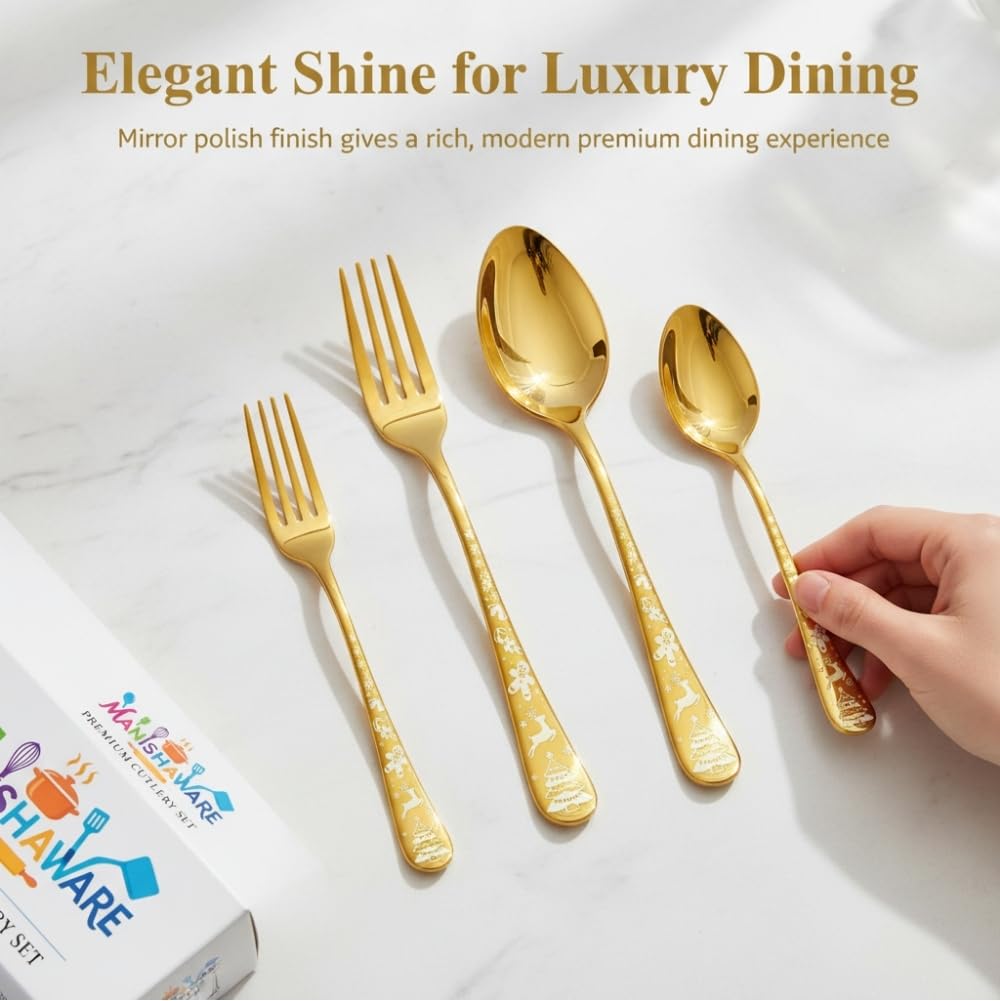 Manishaware Classic Stainless Steel Cutlery Set for Dining Table, Dishwasher Safe Glossy Flatware (Perfect Spoon Fork Set)
