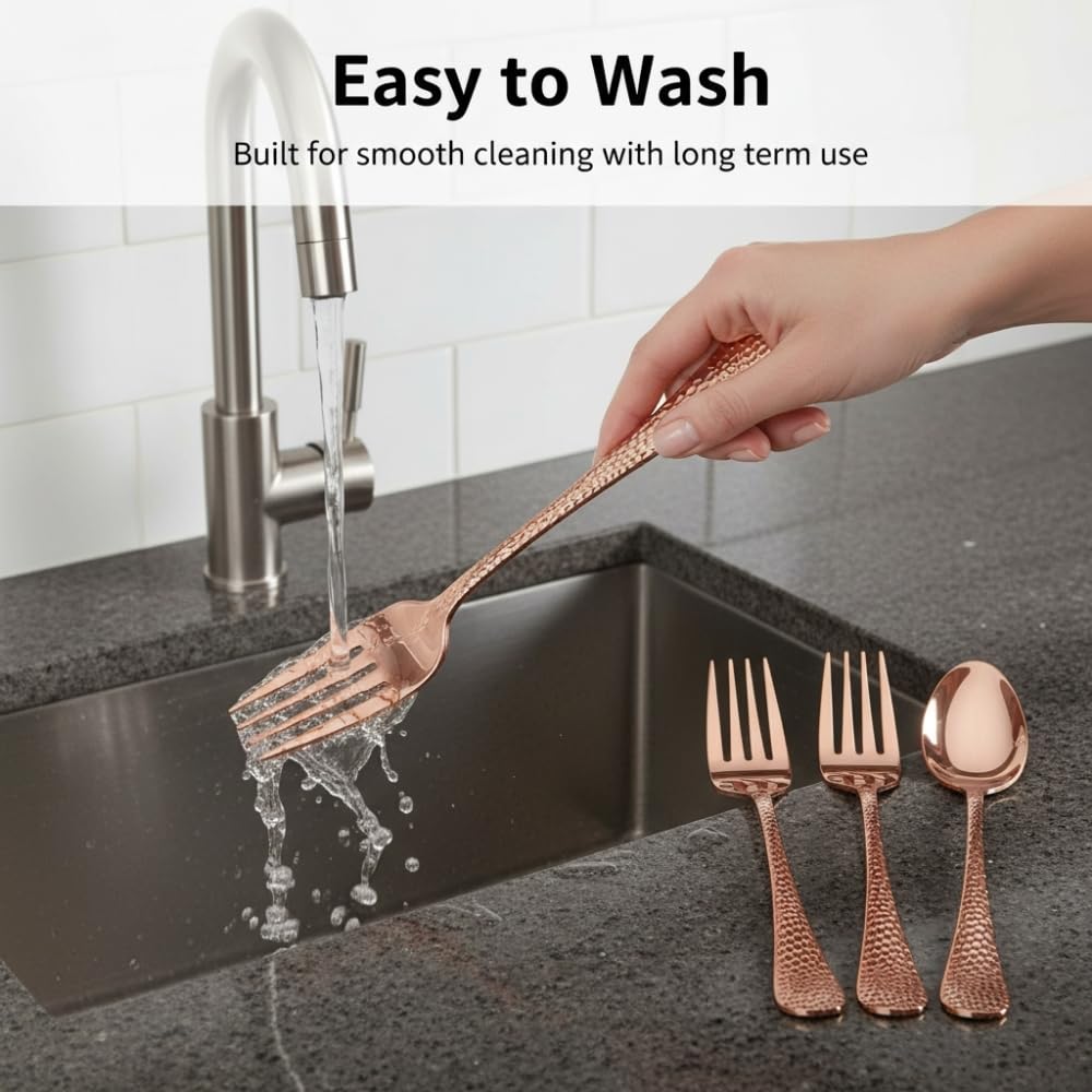 Manishaware Hammered Stainless Dinner Steel Fork set for Kitchen or Dining Table