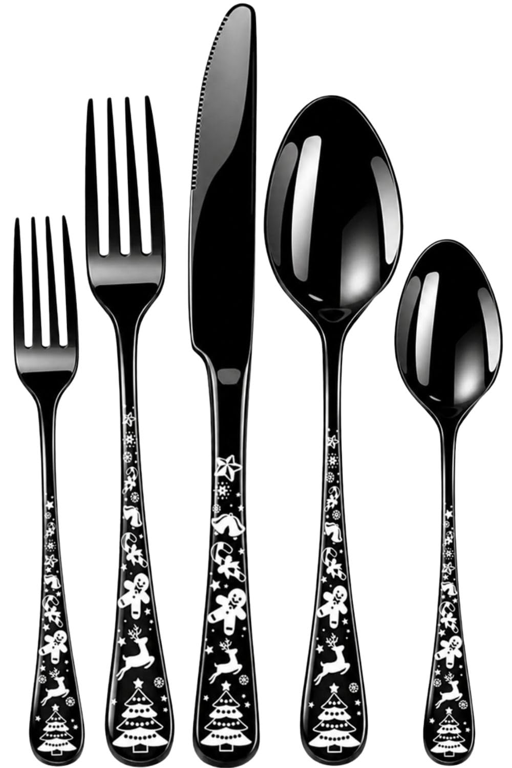 Manishaware Christmas Black 10 Pcs Stainless Steel Cutlery Set for Dining Table, Dishwasher Safe Glossy Flatware (2 spoon set+2 forks set+2 Butter knife+2 Dessert Spoon+ 2 Fruit Fork)