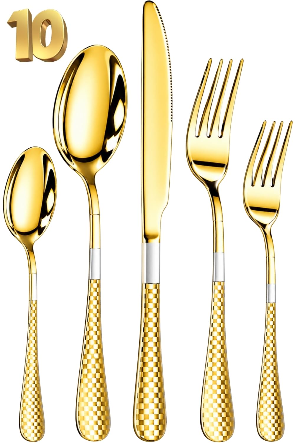Manishaware Checkered Stainless Steel Cutlery Set for Dining Table, Dishwasher Safe Glossy Flatware (4 spoon set+4 forks set+4 Butter knife+4 Dessert Spoon+ 4 Fruit Fork)