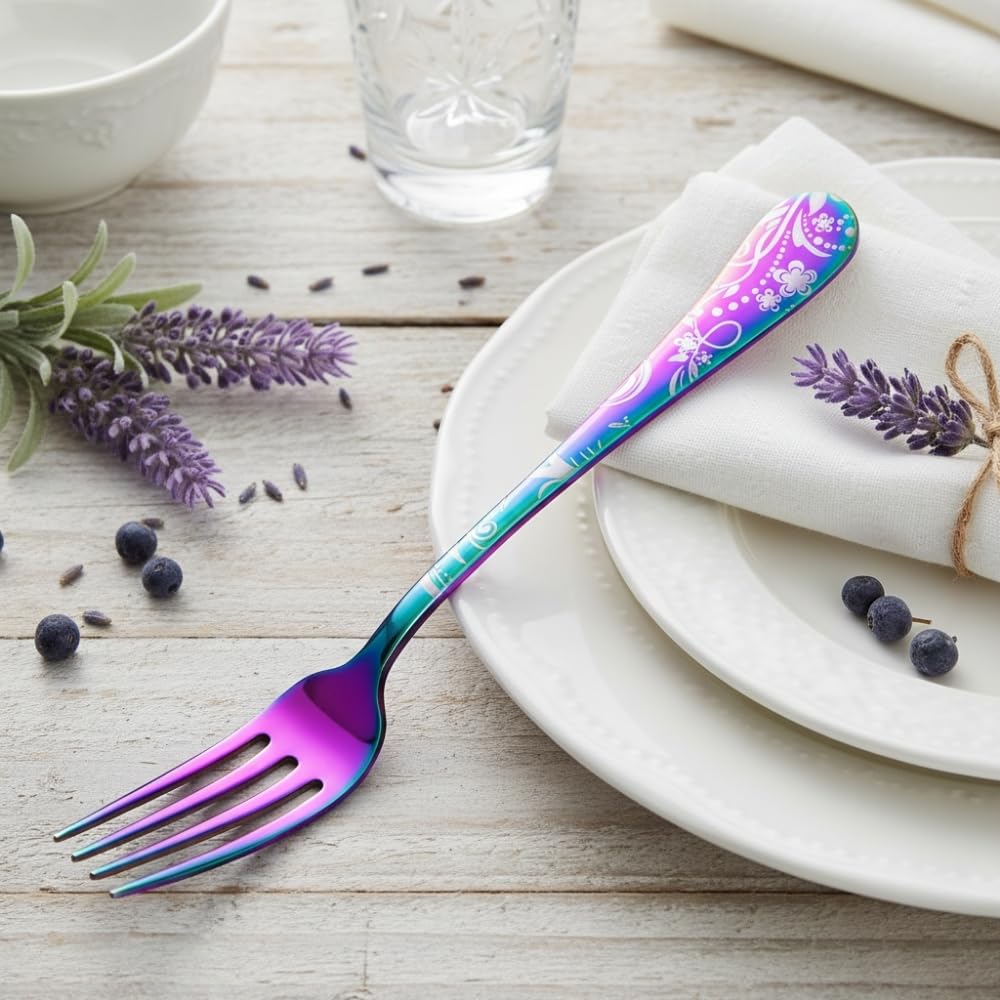 Manishaware Floral Stainless Dinner Steel Fork set for Kitchen or Dining Table