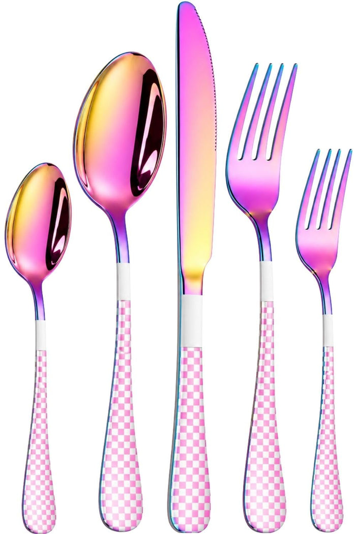 Rainbow Premium Cutlery Set Checker Design