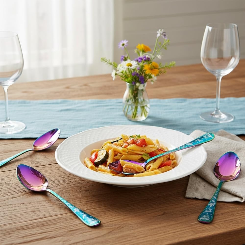 Manishaware Christmas Rainbow 24 Pcs Stainless Steel Cutlery Set