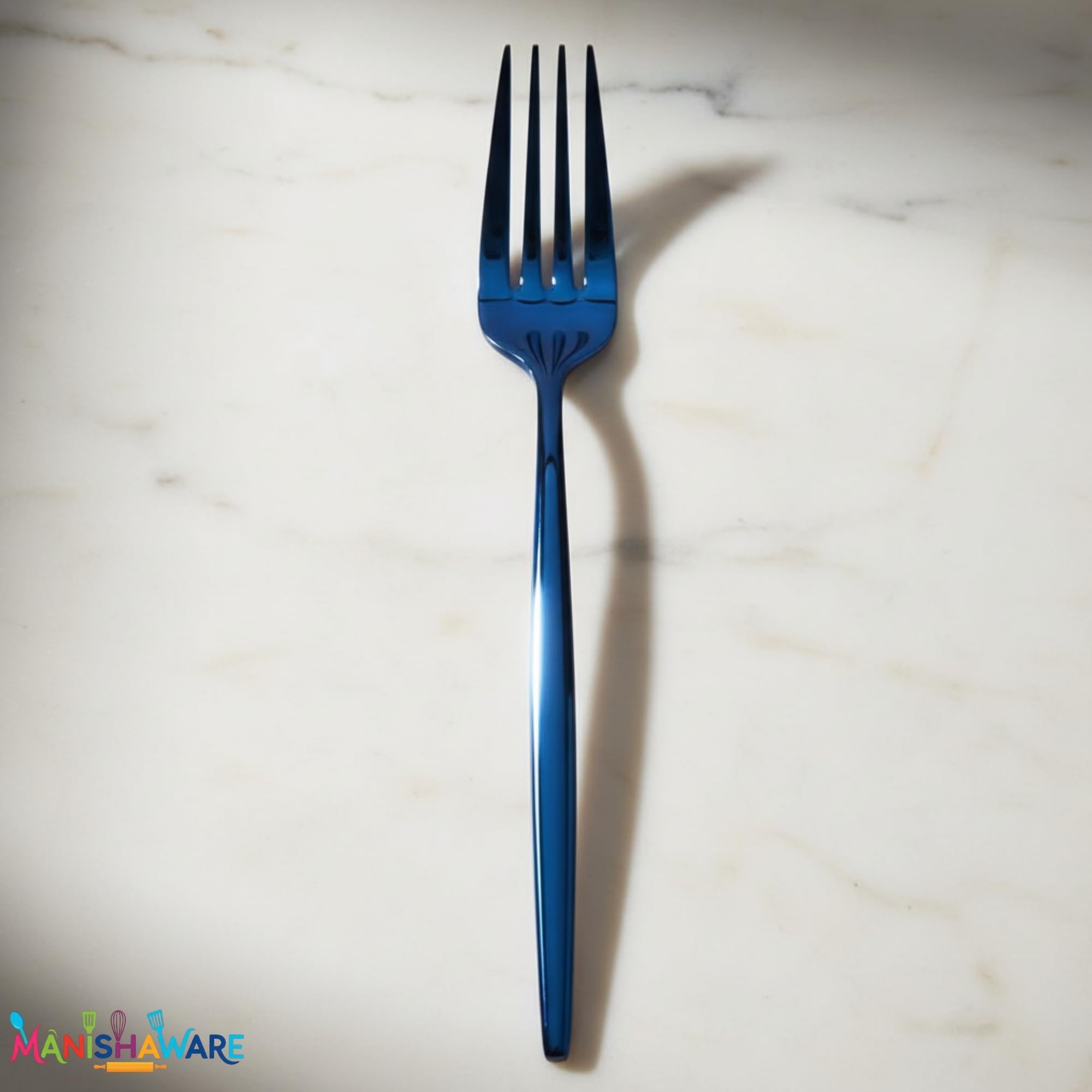 Manishaware Slim Handle Blue 16 Pcs Stainless Steel Cutlery Set for Dining Table, Dishwasher Safe Glossy Flatware (4 spoon set+4 forks set+4 Butter knife+4 Dessert Spoon)