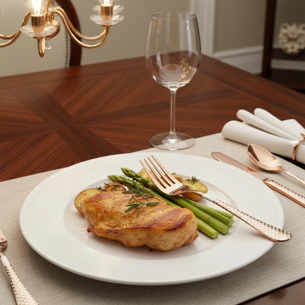 Manishaware 12 Pcs ROSEGOLD Checkered Stainless Dinner Steel Fork set for Kitchen or Dining Table