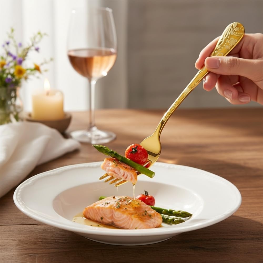Manishaware Floral Stainless Dinner Steel Fork set for Kitchen or Dining Table