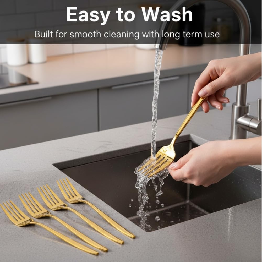 Manishaware Slim Handle Stainless Dinner Steel Fork set for Kitchen or Dining Table