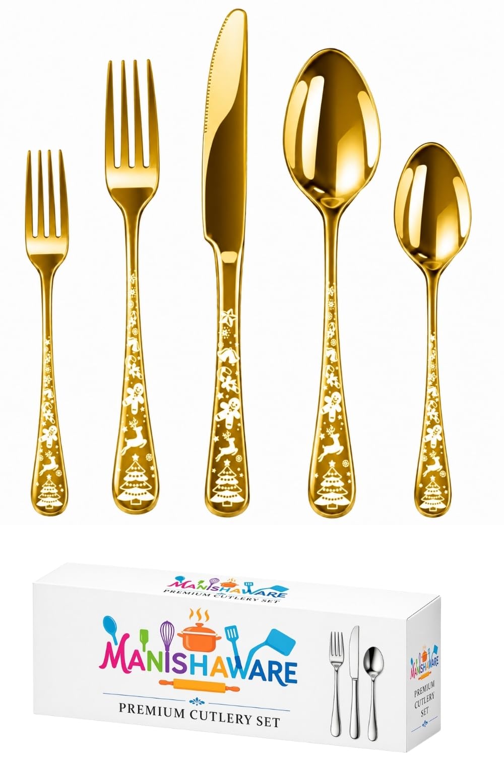 Gold Festive premium cutlery set, rust resistant stainless steel, a perfect wedding, housewarming, corporate and festival gift