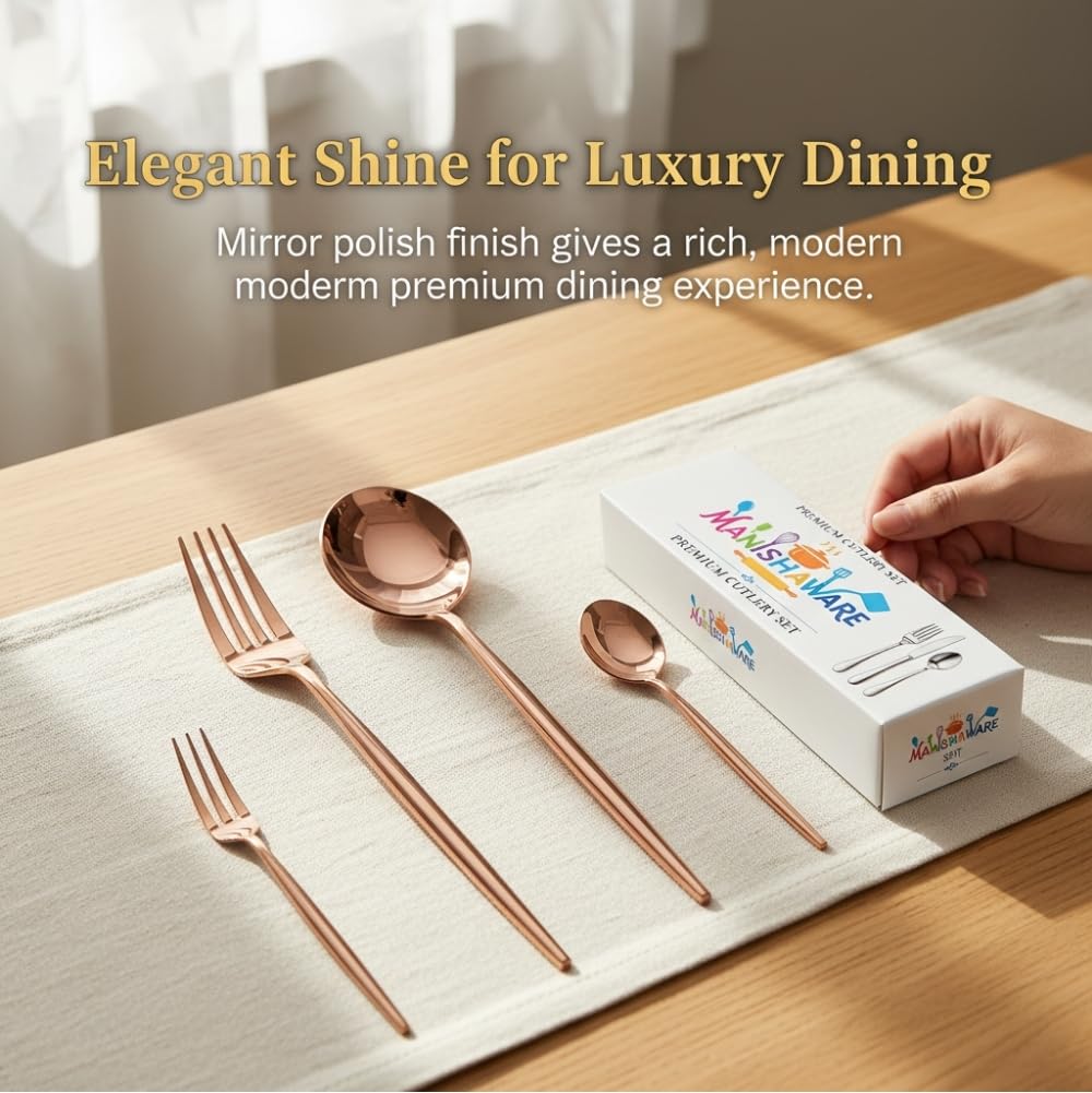 Manishaware Classic Stainless Steel Cutlery Set for Dining Table, Dishwasher Safe Glossy Flatware (Perfect Spoon Fork Set)