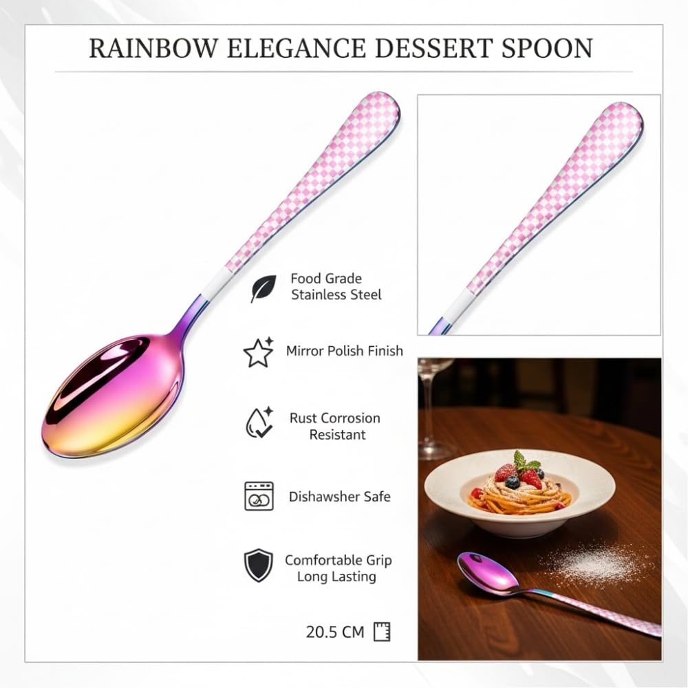 Manishaware Checkered Rainbow 24 Pcs Stainless Steel Cutlery Set