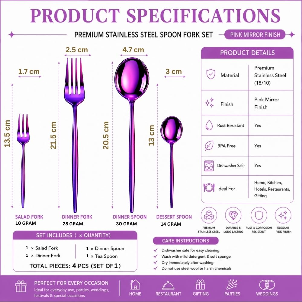 Manishaware Classic Stainless Steel Cutlery Set for Dining Table, Dishwasher Safe Glossy Flatware (Perfect Spoon Fork Set)
