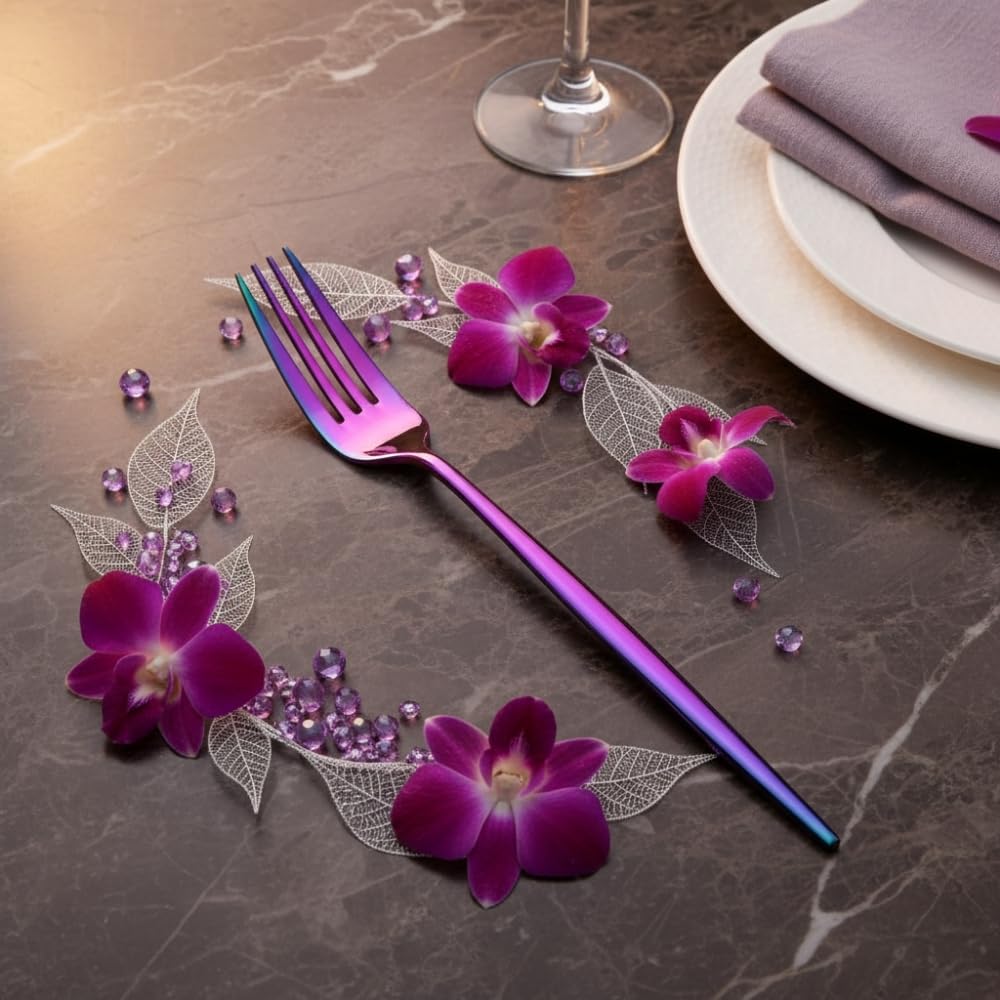 Manishaware 24 Pcs PINK Slim Handle Stainless Dinner Steel Fork set for Kitchen or Dining Table