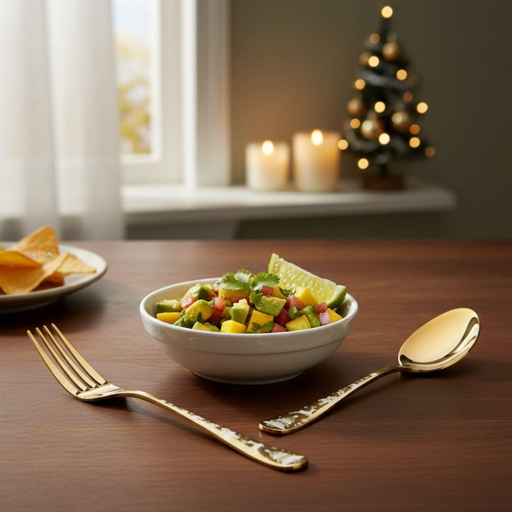 Gold Festive spoon and fork set, rust resistant stainless steel, a perfect wedding, housewarming, corporate and festival gift