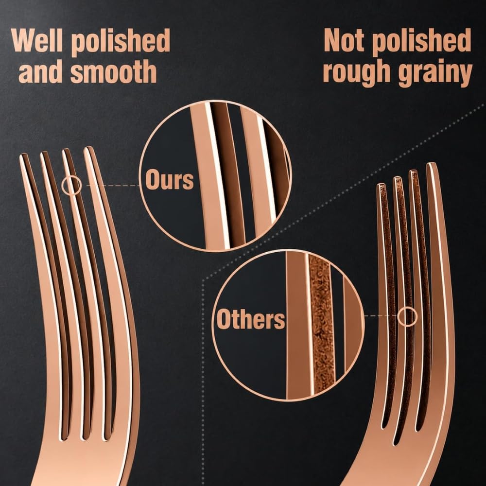 Manishaware Mirror Polished Rose Gold 5 Pcs Stainless Steel Cutlery Set for Dining Table, Dishwasher Safe Glossy Flatware (5 spoon set + 5 forks set + 5 Butter knife + 5 Dessert Spoon + 5 Fruit Fork)